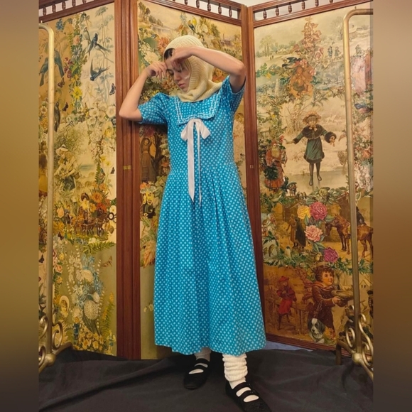 Laura Ashley Dresses & Skirts - Laura Ashley Vintage Blue Polka Dot Sailor Dress Size 12 In EUC